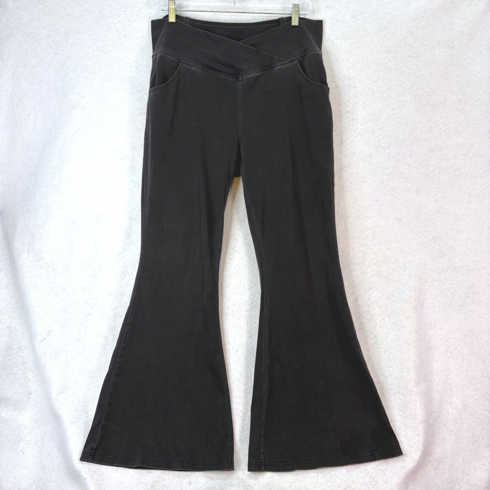 Halara Crossover Waist Washed Black Flare Jeans Women XL Stretch Comfort Retro